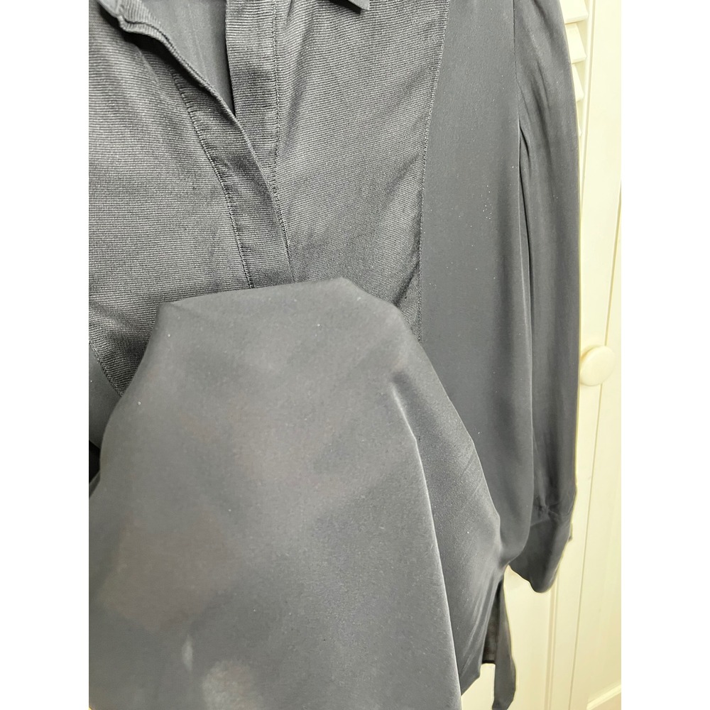 Vince 100% Silk Tuxedo Blouse Black Long Sleeve Bell Cuff Size M - Picture 4 of 9